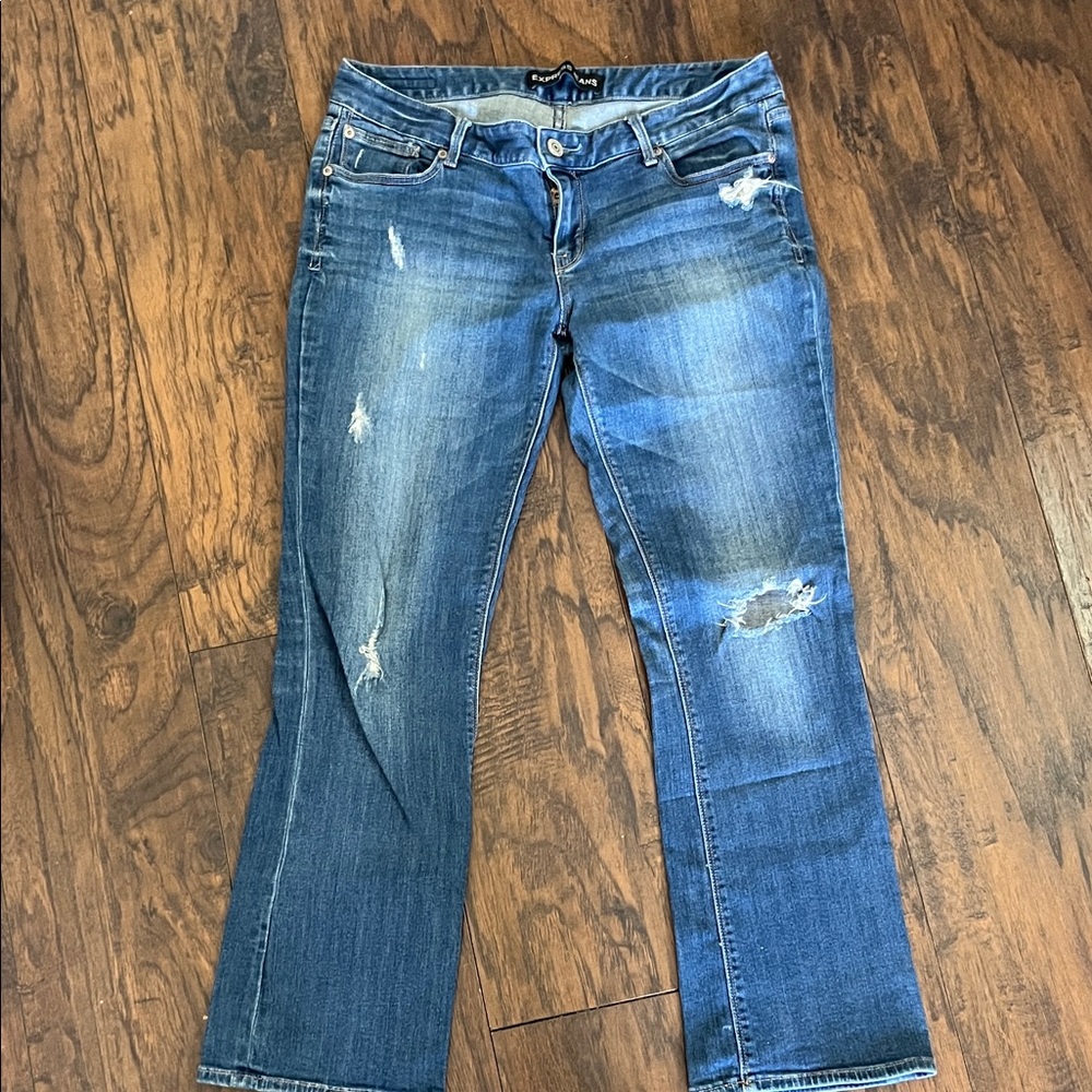 Express Blue Distressed Boot Cut Jeans